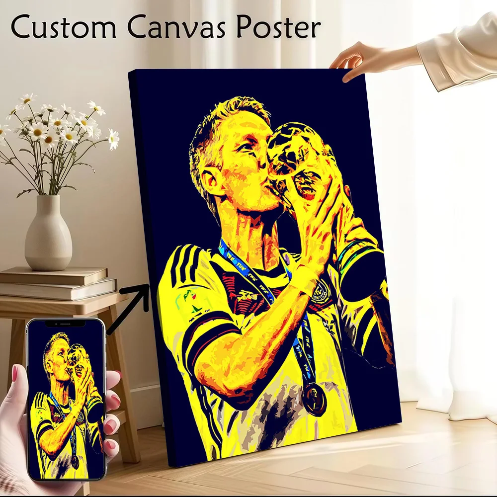 Pôster de Arte em Tela Personalizável Bastian Schweinsteiger: Pintura em Tela Impressa para Fãs, Decoração Temática e Especializada para Casa