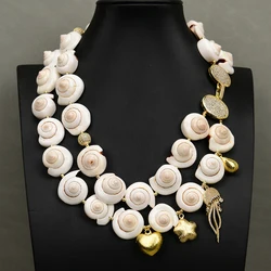 G-G 2 Strands Natural Sea Shell Pearl Brushed Cz Pave Beaded Charm Necklace Jellyfish CZ Paved Pendant