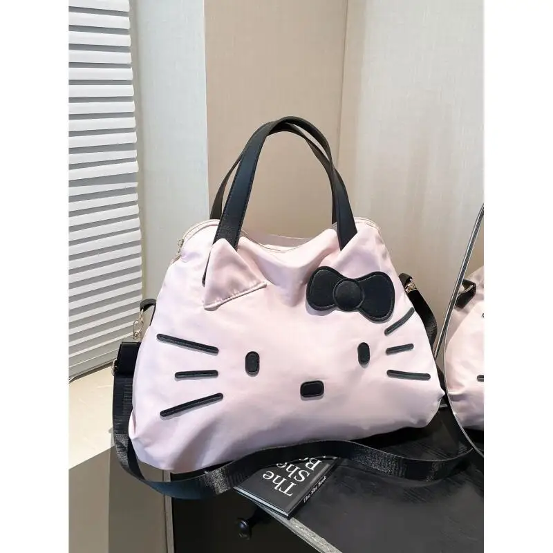 Kawaii سانريو مرحبا كيتي حقيبة التخزين سعة كبيرة المحمولة رحلة قصيرة حقيبة الأمتعة حقيبة الترفيه حقيبة كتف الكرتون حمل حقيبة