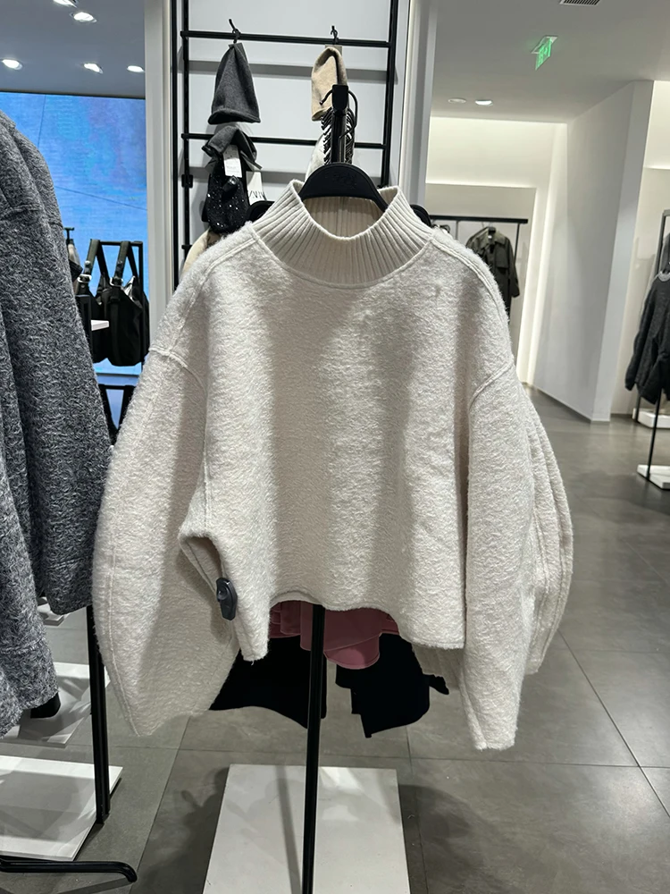 

Autumn Winter Women's Sweatshirt Jacket Pearl Woolen Fabric round Neck Long Sleeve Short Loose Fit Comfortable Commute Style