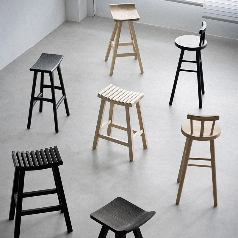 

Wabi Stillwind carbonized ash wood bar stool solid wood home high stool island chair black bar chair