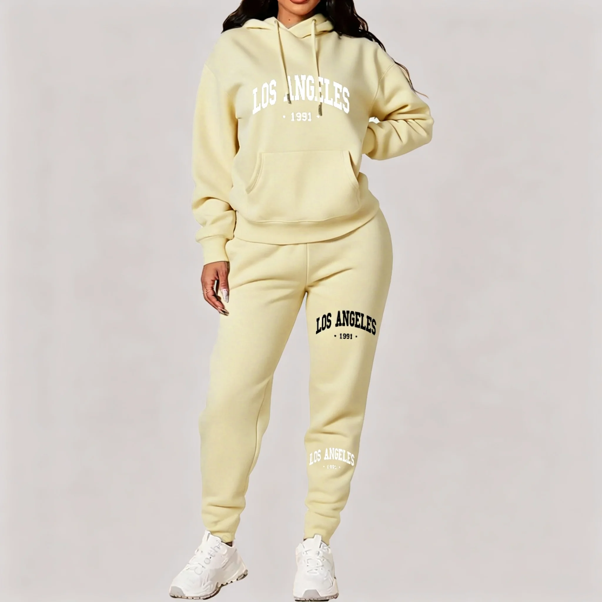 Women Sets Hoodies Pants 2 Piece Outfits Aesthetic Sportswear Sweatsuit Los Angeles Letter Print Suit Ladies Tracksuit Plus Size - view 4