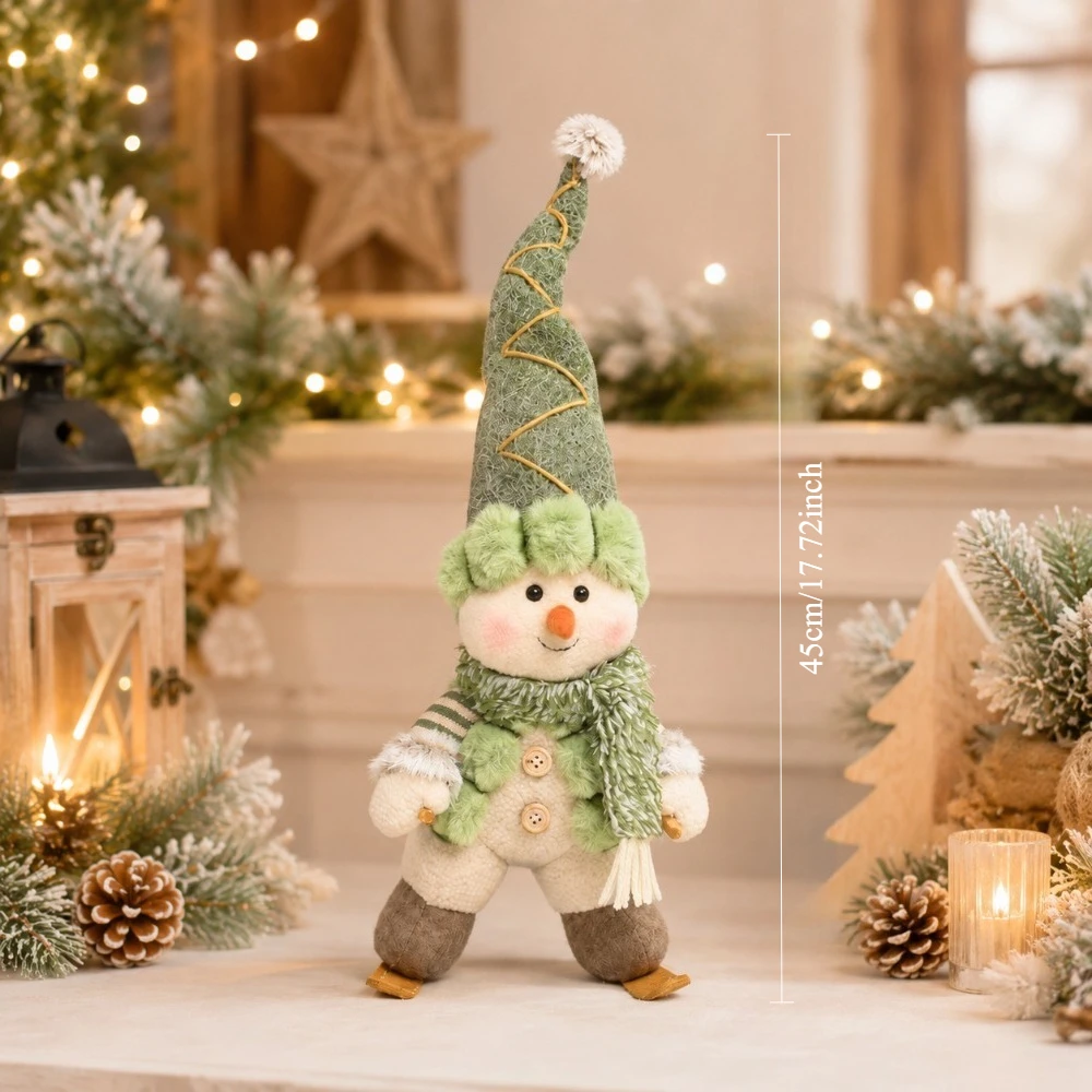 Christmas skiing snowman figurine ornaments, available in 2 different styles. The green color scheme presents a gentle and soft
