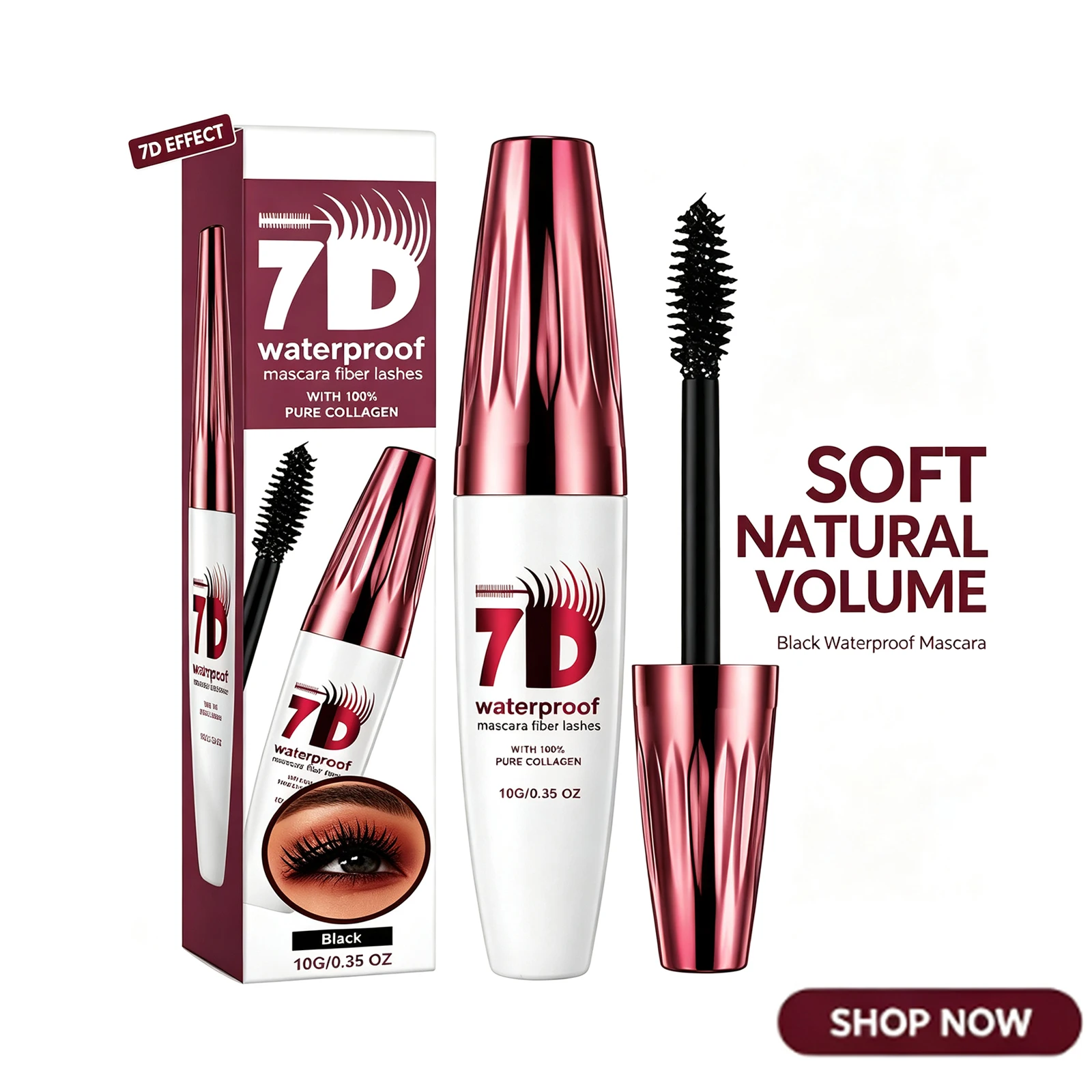 7D Volumen-Mascara Wasserfest Natürlich Weich Glatt Leicht Langanhaltend Verwischungsfest Augen-Make-up Schwarz