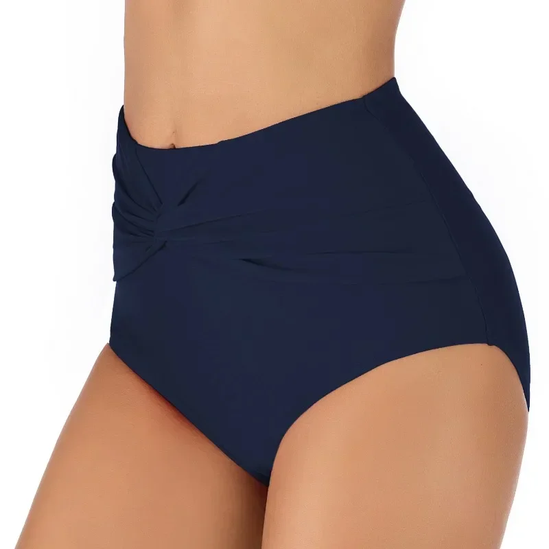 Pantalones cortos de baño con pliegues para mujer, ropa de baño informal, Sexy, de cintura alta, colores sólidos, combina con todo