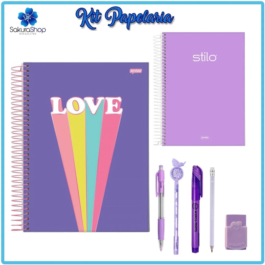 Kit Papelaria Tons de Roxo 3 Escolar Neon Pastel