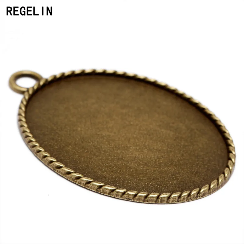 REGELIN Big Size Pendant Blank Base Settings Cabochon Cameo Tray Bezel 5pcs Fit 40x50mm Cabochons Cameo DIY Necklace Findings