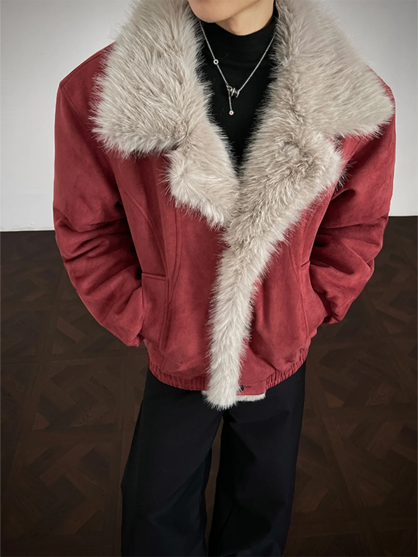 

Cleanfit American Sle Men's ort Thiened Winter Cotton Jaet Lamb Velvet Suede Coat Warm Youth Faion Casual Outerwear