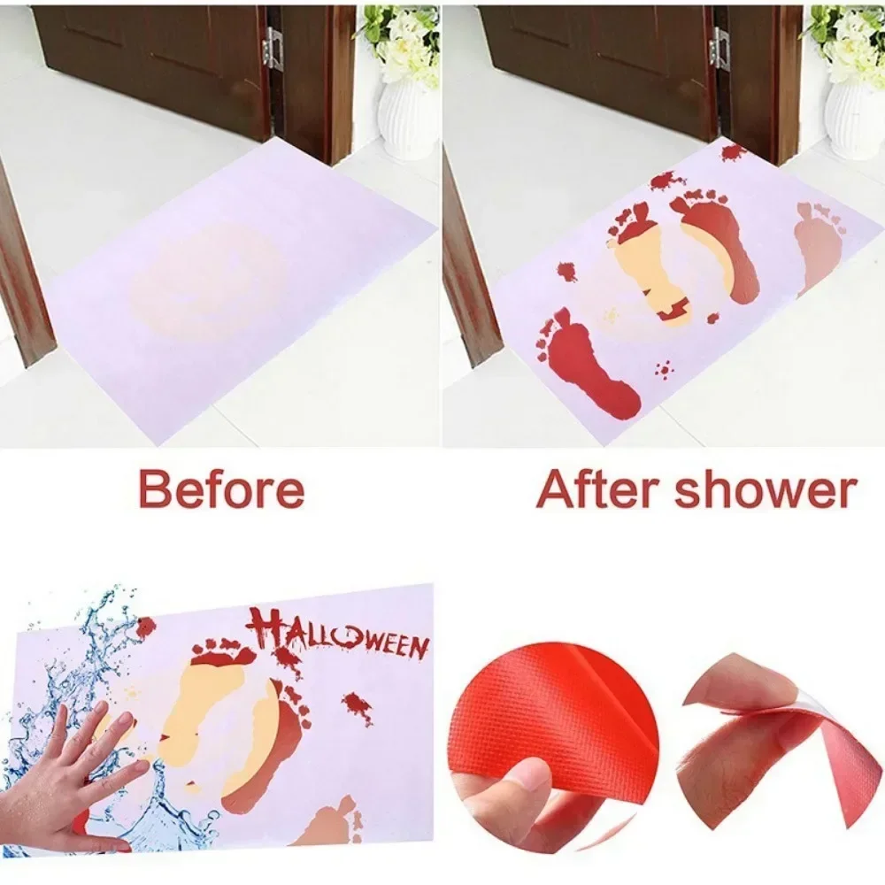 Color-Changing Bath Mat Halloween Mat Red Horrible Floor Carpet Home Bathroom Horror Blood Footprints Anti-Slip 40*70CM Carpet