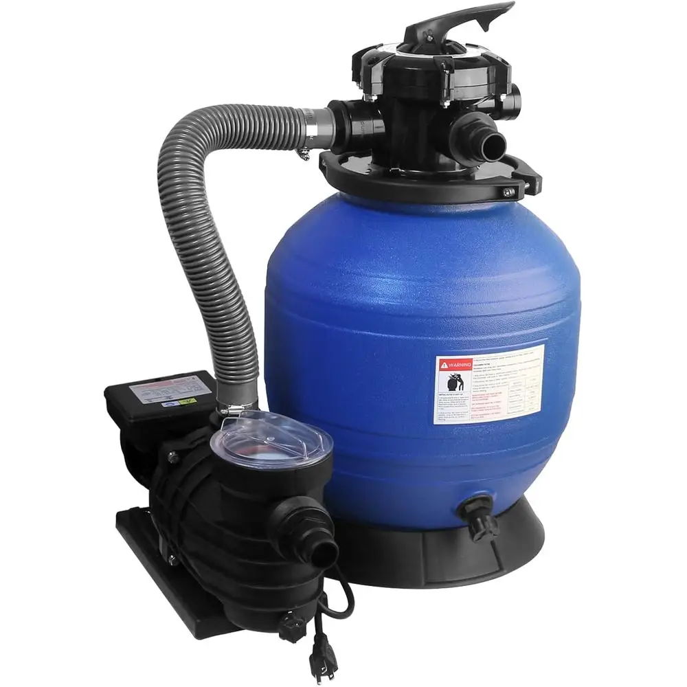 

Система песочного фильтра с насосом, 14-дюймовый фильтрующий бак, макс. 3600 галлонов в час, 3/4 л.с., для наземных и подземных бассейнов, 6-позиционный клапан