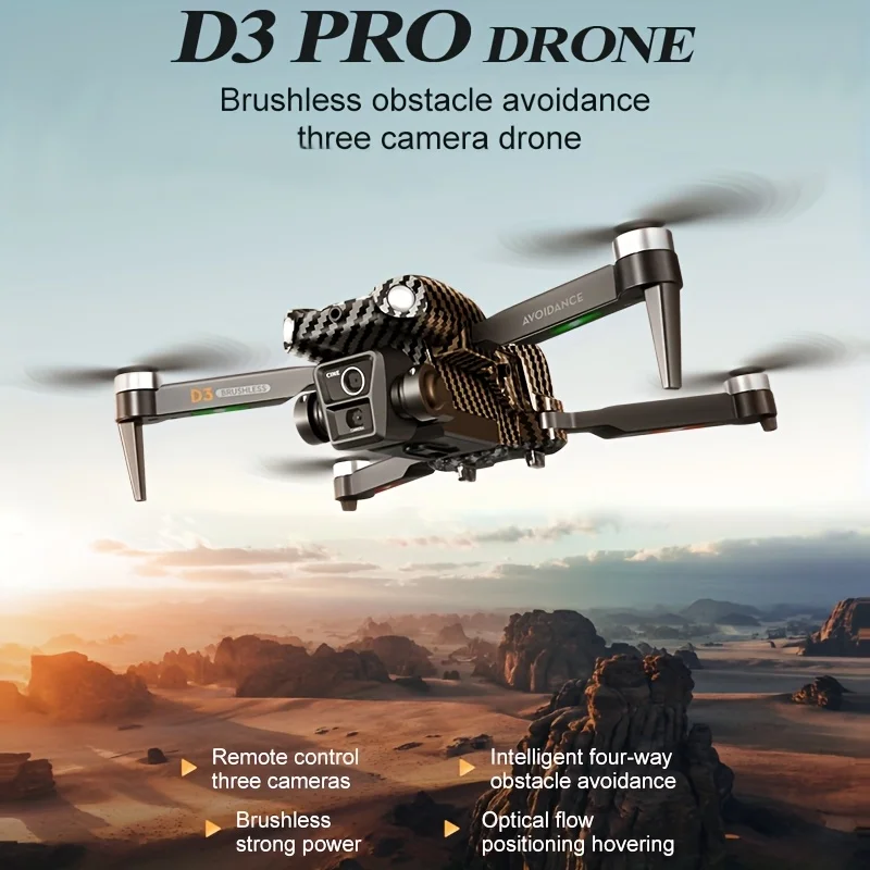 D3 Triple Camera Drone, Built-in Obstacle Avoidance Function, Electronic Adjustable Optical Flow Sensor, One-Key Return, Foldabl