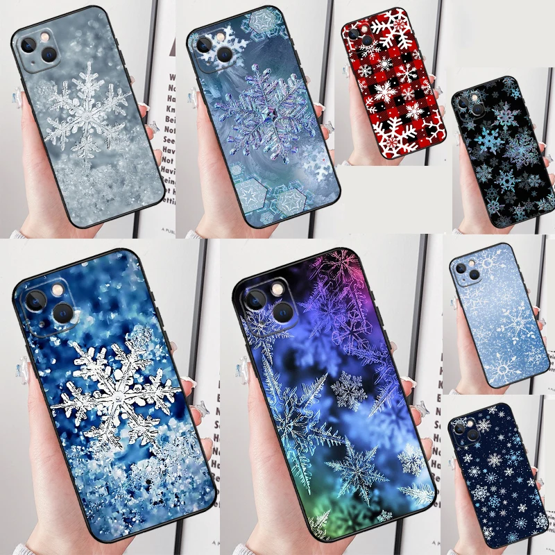 Snow Snowflake Winter Case Cover For iPhone 16 12 13 Mini 11 14 15 Pro Max Plus X XS XR SE 2020 SE 2022 Coque