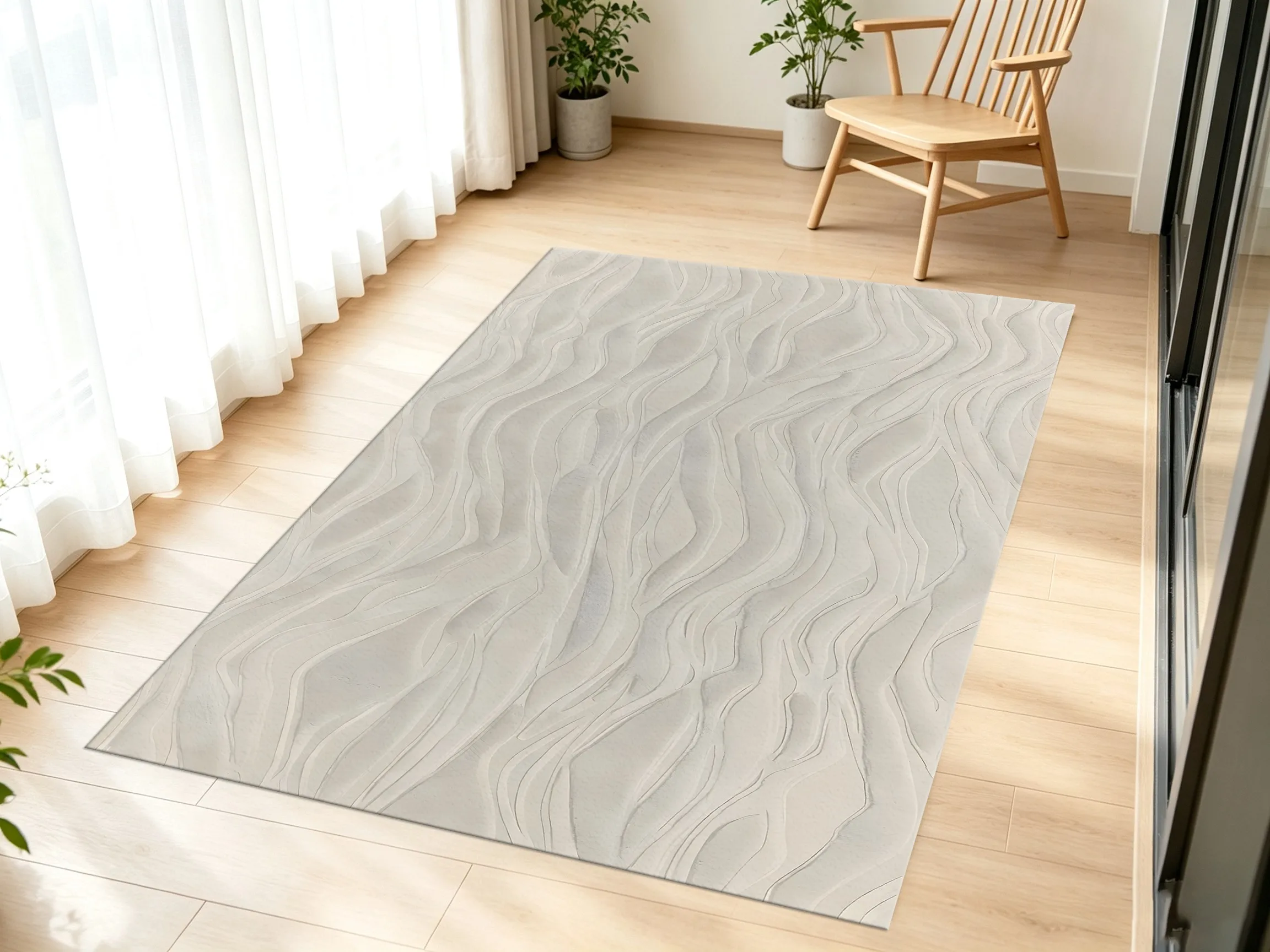 Area Rug Milky White Minimalist Water Ripple Pattern Soft Velvet for Living Room Bedroom Home Decor