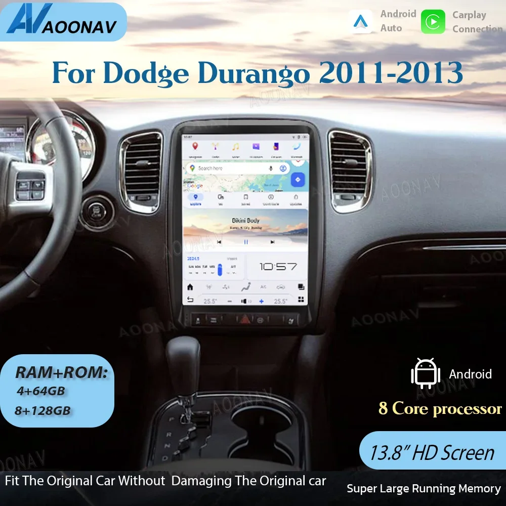 

13,8-дюймовый автомобильный радиоприемник для Dodge Durango 2011-2013, Android сенсорный стерео экран, GPS-навигация, мультимедийный видеоплеер, Qualcomm 128G