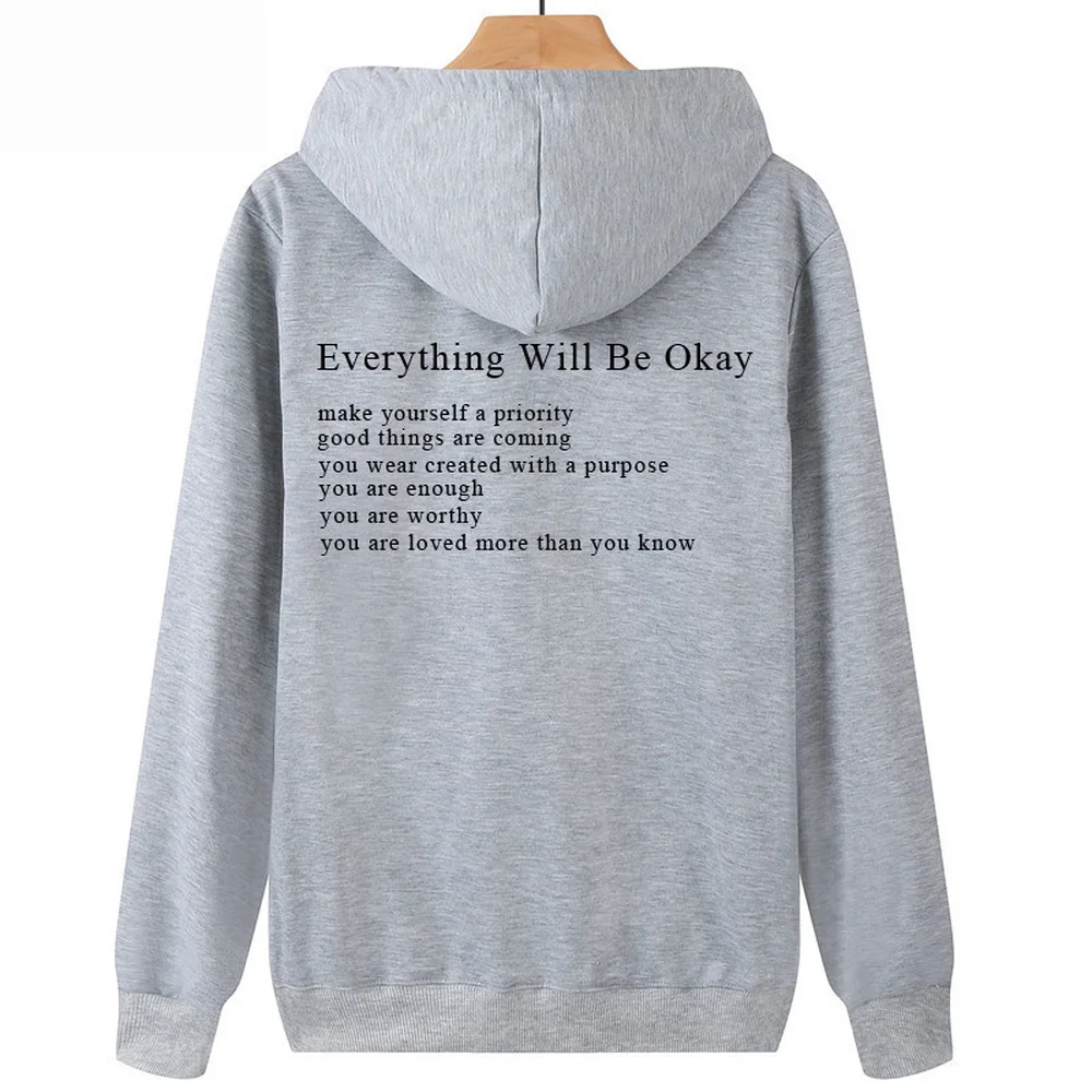 Everything Will Be Okay Hoodie Trend Sweatshirt Aesthetic Clothing Positive Hoodies Women Long Sleeve Pullovers Casual Jumper