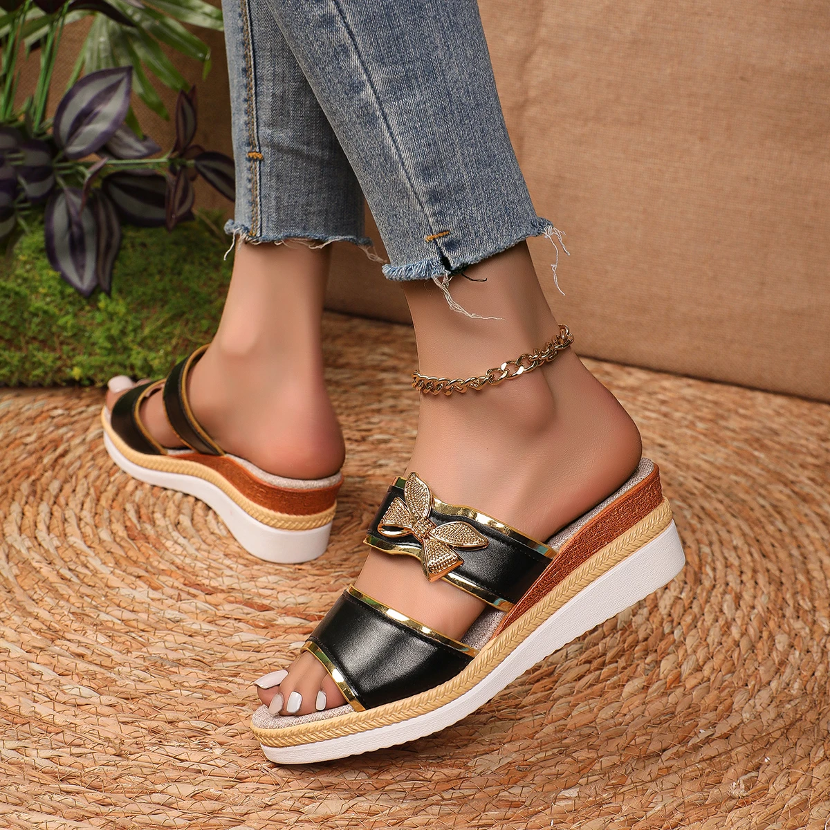 النساء أسافين الصنادل الفاخرة منصة النعال مثير المفتوحة تو أحذية النساء لامعة عالية الكعب النساء أحذية الشاطئ Sandalias De Mujer #6