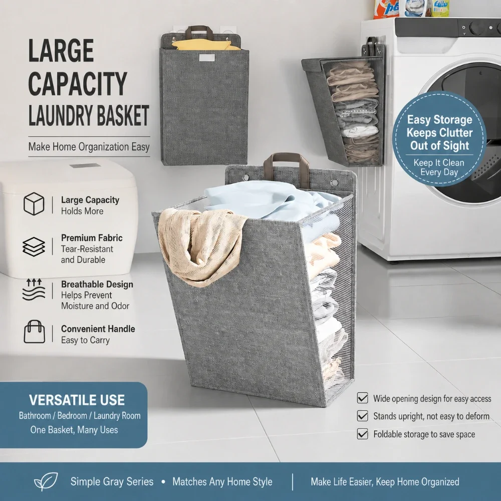 4 PACK WALL MOUNTED DESIGN – Includes 4 wall mounted laundry baskets to help sort and store dirty clothes while freeing up floor space. Great for small bathrooms, laundry rooms, apartments, dorms, and RVs.
