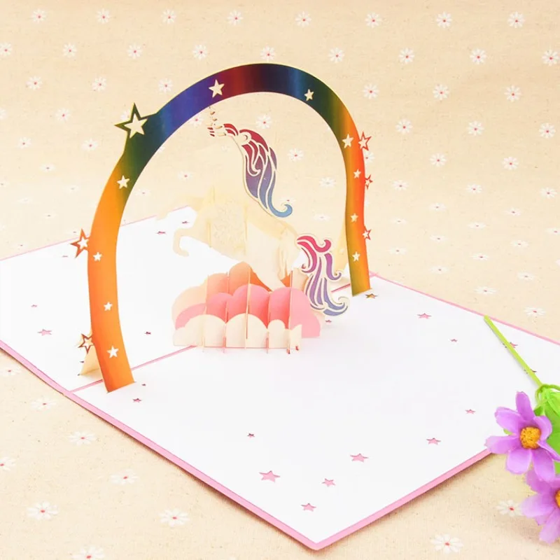 Pop up style Happy Birthday gift 3D greeting card Starlight Unicorn Valentine's Day creative gift card with envelope included