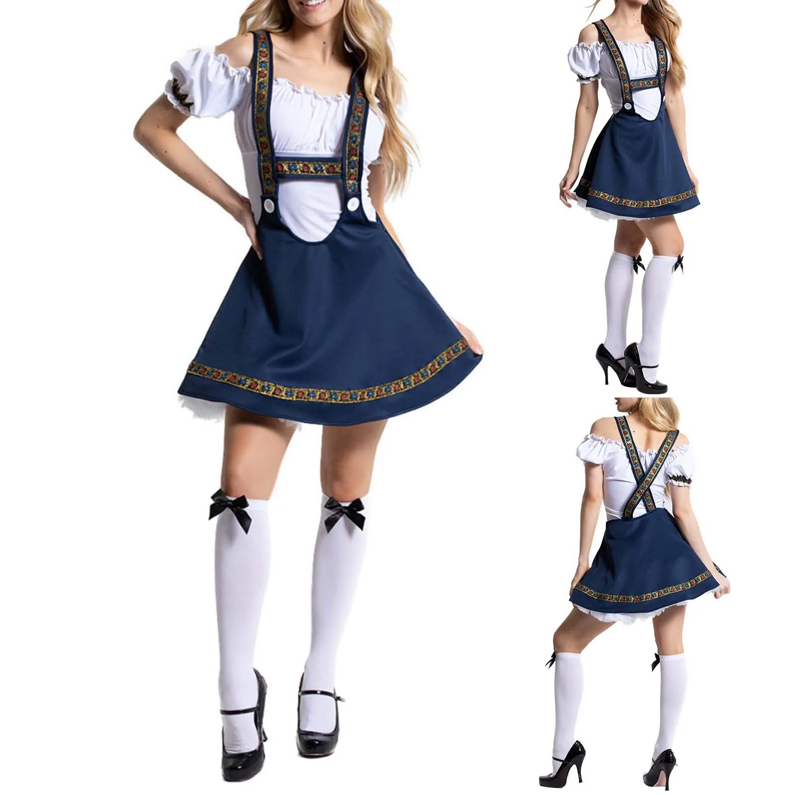 

Oktoberfest Women Dress Outfit Bavarian Beer Festival Party Cosplay Carnival Halloween Maid Costume Dirndl Short Sleeve