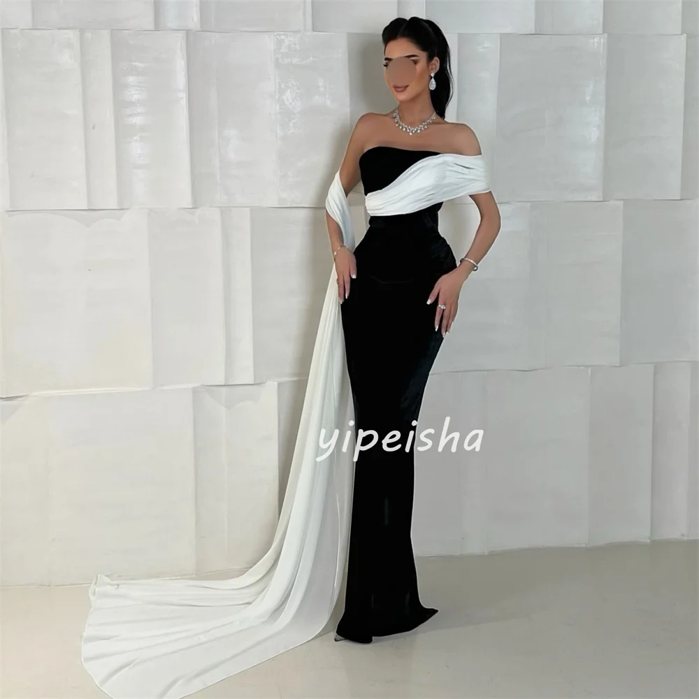 Abiti lunghi senza spalline a sirena con pieghe in jersey semplice formale personalizzato Abiti da cerimonia su misura Taglie disponibili abbinate