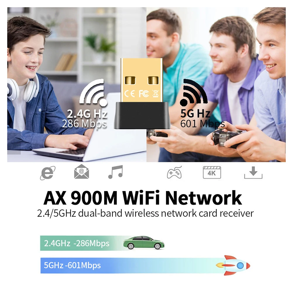 Tarjeta de red inalámbrica AX912, transmisor receptor de red externo de doble banda 2,4G y 5G, 900Mbps para PC, escritorio y portátil