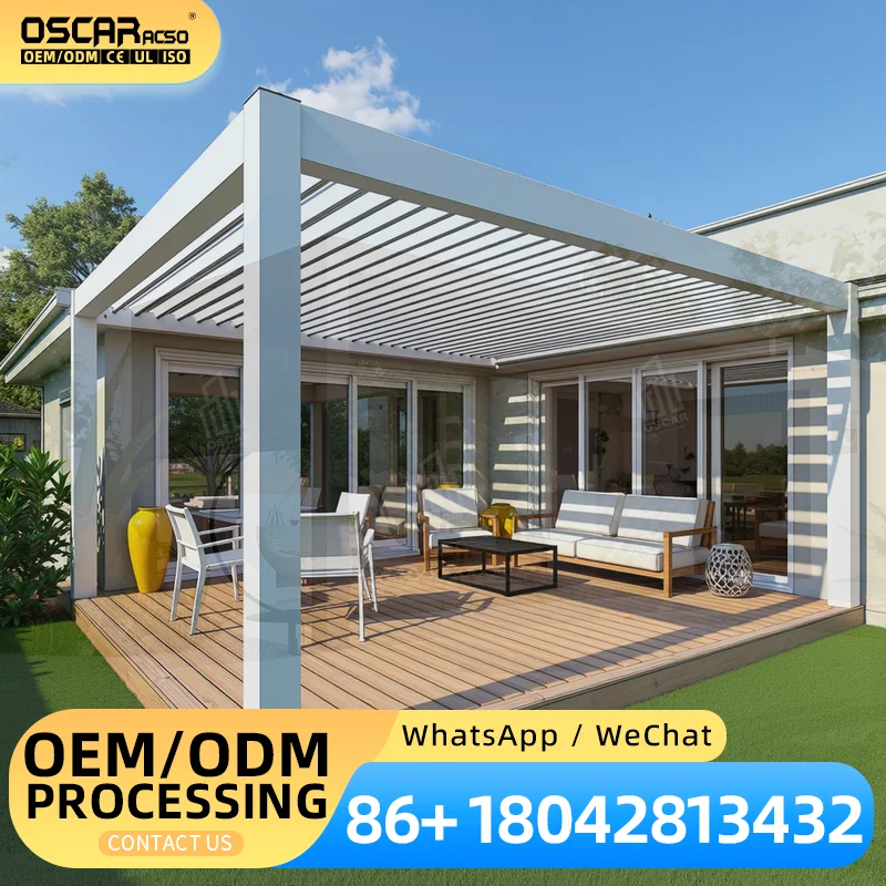 4*6m Luxury Modern Outdoor Adjustable Aluminum Roof Shutter Led Louvered Pergola for Garden Patio Terrace pergola