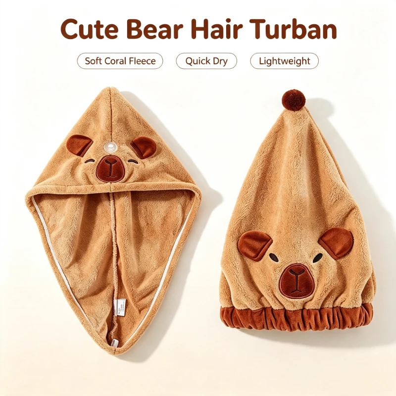 Cute Capybara Hair‑Drying Cap, Thick Absorbent Coral Velvet Quick‑Dry Hair Towel Wrap, Soft Shower Hat for Women Girls Students