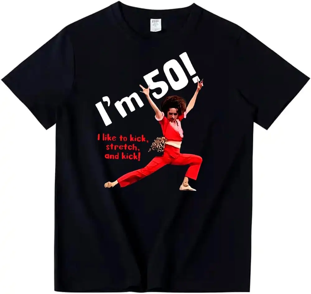 

Sally Omalley I'm 50 Shirt I Like to Kick Stretch Short Sleeve T-Shirt Graphic Print Crew Neck Tees for Men Women (2XL) Black,