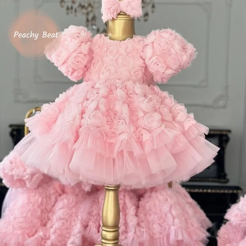 Baby Girl Princess 3D Flower Tutu Dress Infant Toddler Child Rose Vestido Wedding Party Birthday Pageant Baby Clothes 2-14Y
