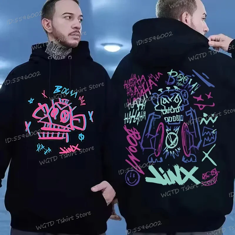 Arcane Jinx Anime Hoodie for Men Women Game Lovers Fans Gifts Pullover Casual Harajuku Streetwear Long Sleeves Arcane Jinx Hoody