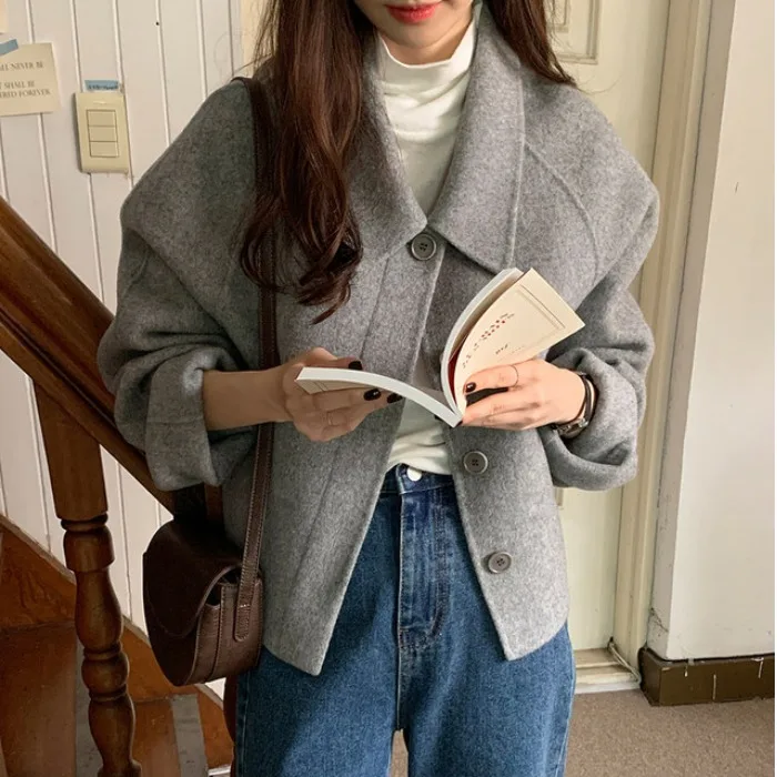 

Faionable Woolen Coat Women's Chic Winter New Sle Loose Fit Simple Vintage High-End Feeling Top Quali Ladies' Outerwear