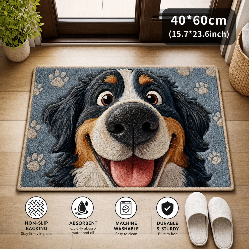 Gray Bottom Bernese Dog Claw Print Door Mat 40 × 60cm Customizable Printed Pattern Home Entrance Anti slip Decorative Floor Mat