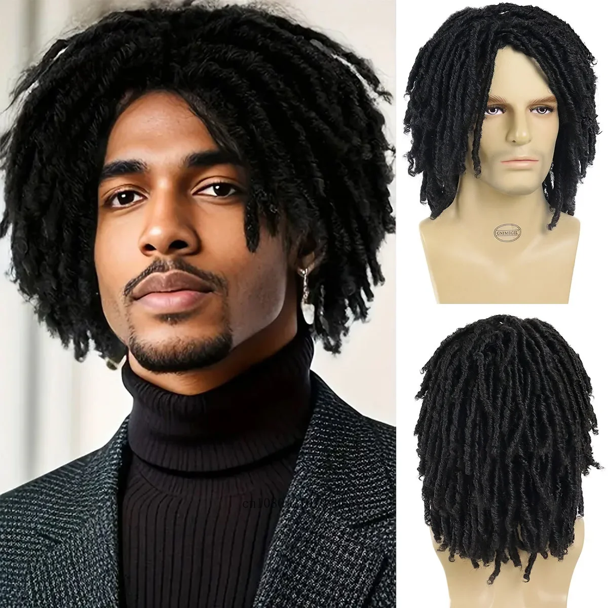 Synthetic Hair DreadLock Wig for Men Braided Wigs Jet Black Man Afro Bob Wig Locs Crochet Twist Hair Short Wigs Rock Disco Party