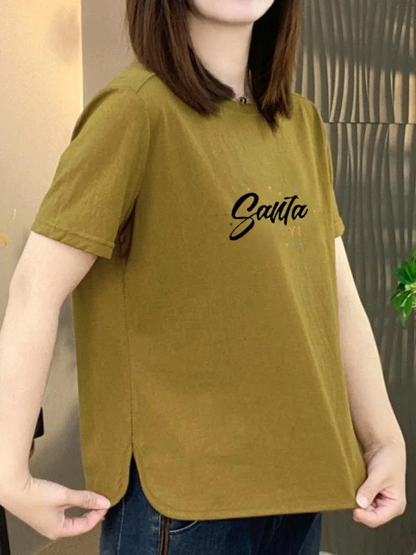 

New 2026 Women's Loose Fit Short Sleeve T-Shirt Korean Casual Style Printed Casual Wear Polyester Fiber round Neck Top