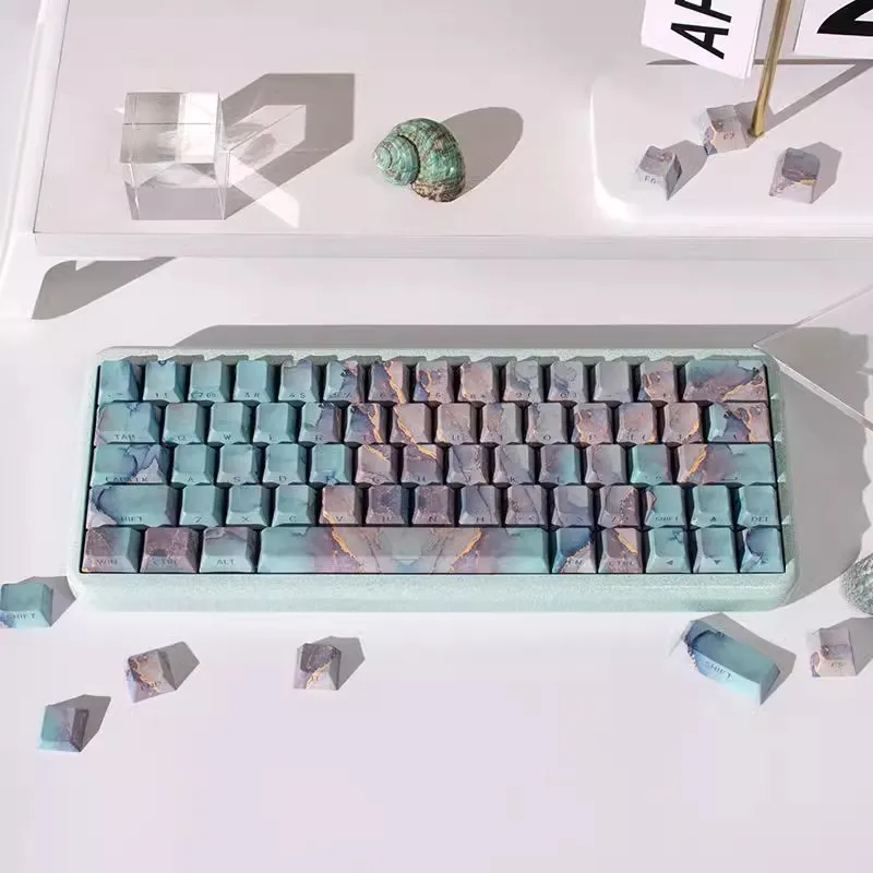 Marble Theme Keycaps Set PBT Sublimation Cherry Profile Keycaps for Mechanical Keyboard Accessories Custom Side Carving Key Caps