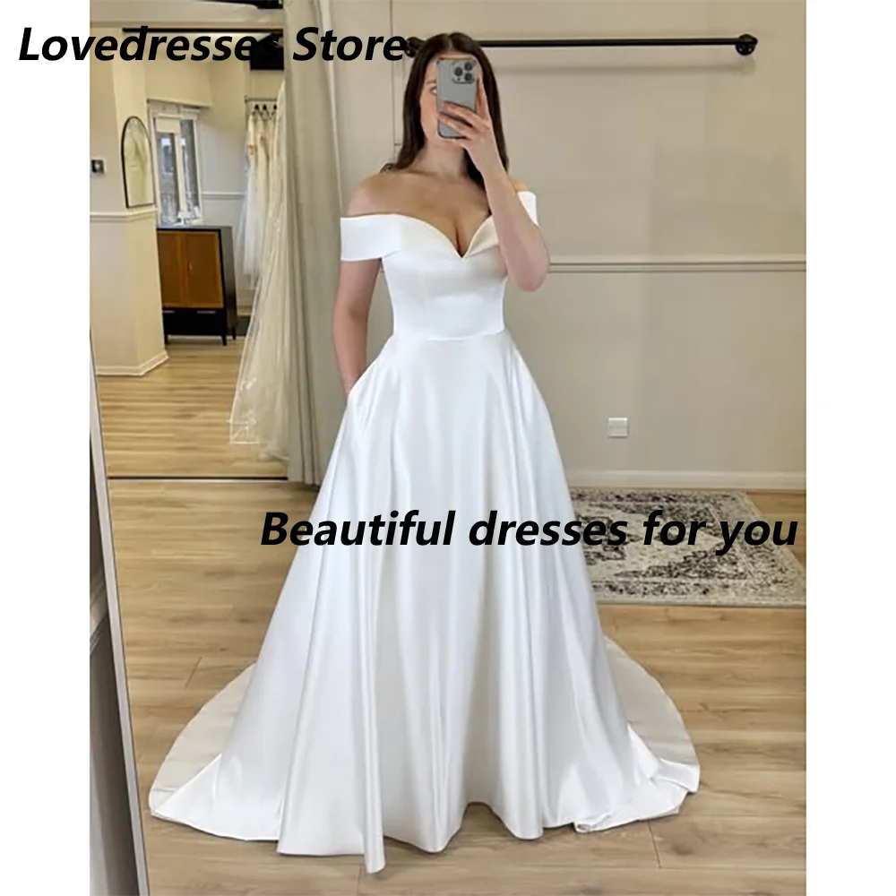 

Sexy Off The Shoulder Wedding Dresses for Woman Customized V-Neck Pleat Buttons A Line Sweep Train Bridal Gowns Bride 2025