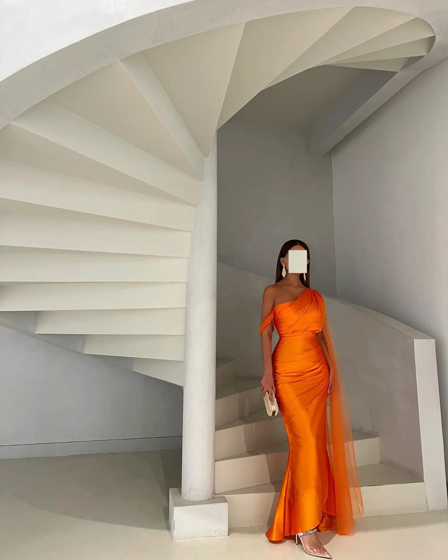 Customized Sexy Satin Mermaid One Shoulder Pearls Evening Dress Temperament Sleeveless Floor Length Bespoke Occasion Gowns