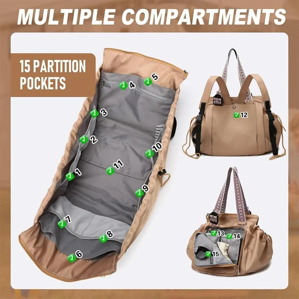 New Essential Travel Organized Bag Adjustable Straps 15 Smart Pockets Tote Bag Multifunctional 4 Way Convertible Backpack Ladies