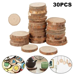 30Pcs Natural Wood Slices 3-4CM Unfinished Wooden Circles Tree Slices DIY Round Wood Crafts for Wedding Christmas Party Decor