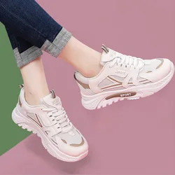 Zapatillas de deporte informales con cordones para mujer, zapatos ligeros de suela suave para correr, zapatos deportivos transpirables de malla de suela gruesa