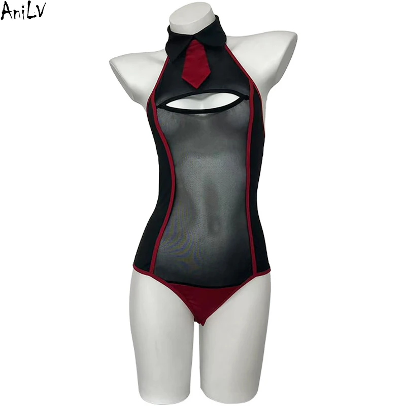 

AniLV Mesh Bodysuit Sexy Lingerie Women Little Devil Perspective Temptation Pajamas Outfits Erotic Costumes