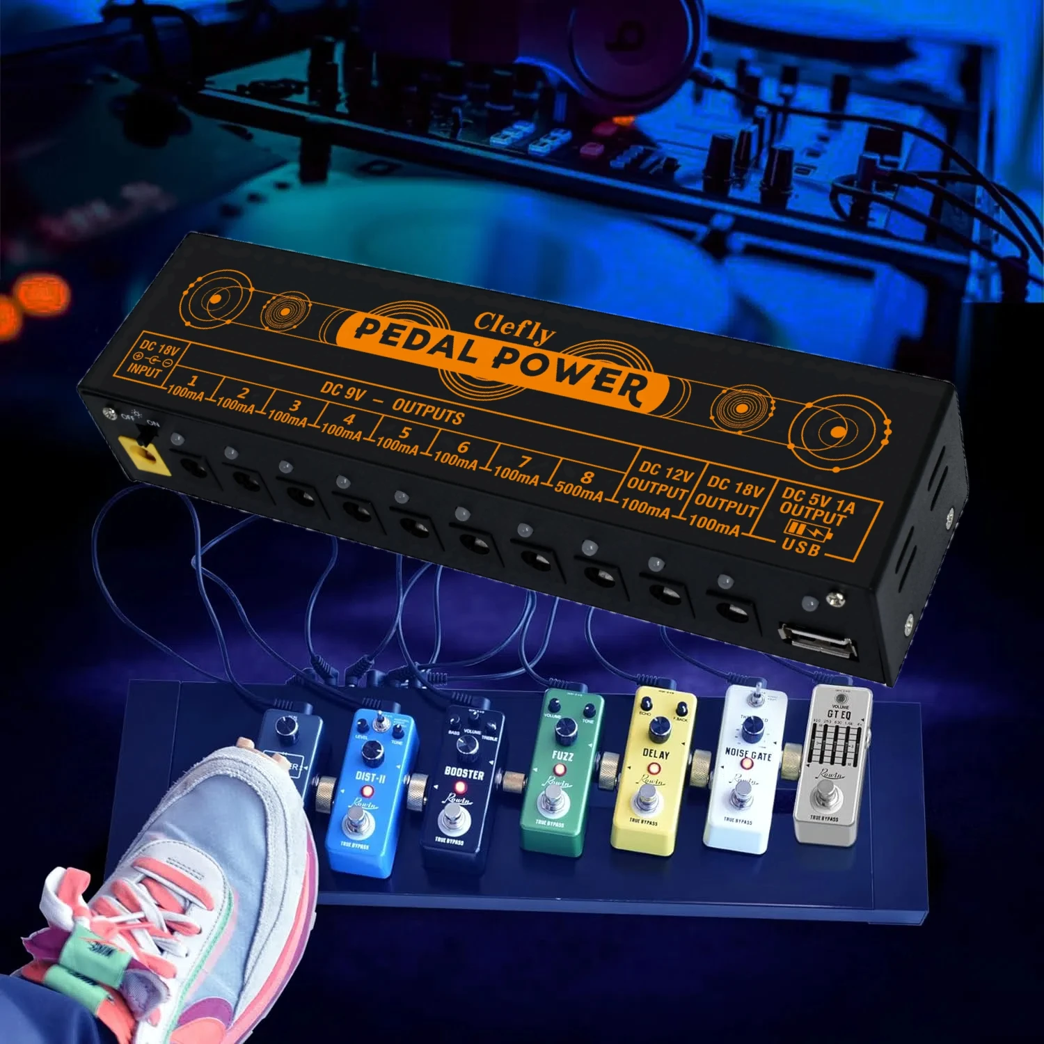Clefly Guitar Effector Pedal Power Supply 10 Isolated DC Output 9V 12V 18V Source Effect Pedalboard 1 USB Port For Cellphone
