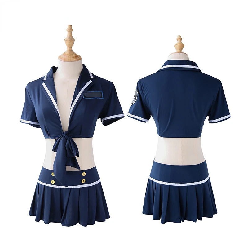 

Anime Sexy Policewoman Women Uniform Instructor Bodysuit Cosplay Lace-up Top Pleated Skirt Suit Underwear Jumpsuits Costume