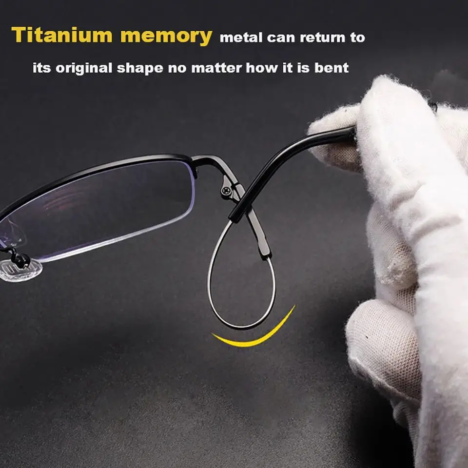 Progressive Multifokal-Lesebrille für Männer und Frauen Anti-Blaulicht Presbyopie-Brille Hochwertige Titan-Metall-Halbrahmen 1.0 – Detail 8