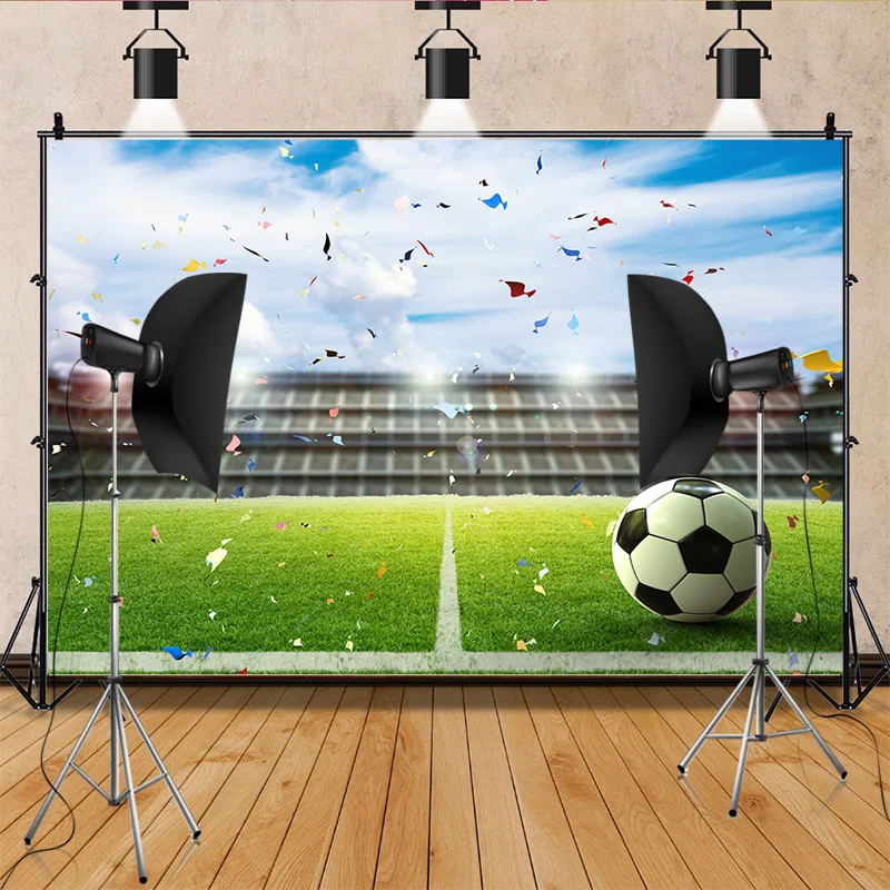 

Stadium Trophy Soccer Photography Background Final Match Pitch Ball Goalpost Free Kick Football Birthday Party Backdrops FO-91