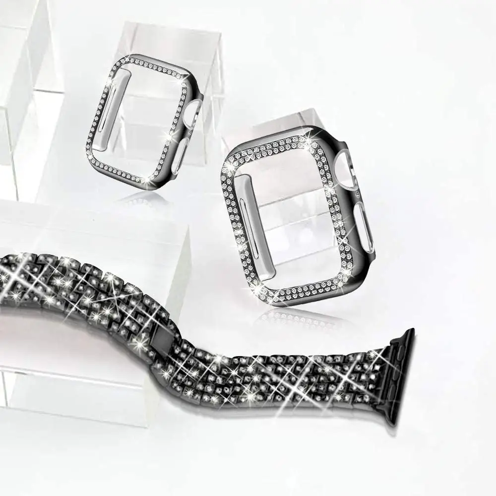 Metal Diamond Strap+Case For Apple watch 45mm 44 mm 42mm 41mm 40mm 38mm Woman Bracelet Wristband For iwatch 9 8 7 6 5 4 3 band