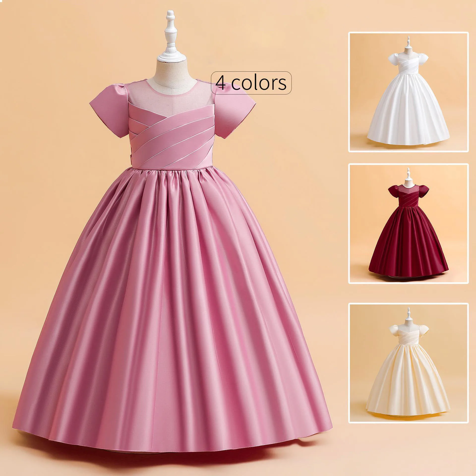 

Satin Bow Skirt Party Dresses For Girls Wedding Evening Children Prom Dresses Girls' Summer Clothes Elegant Princess Bridesmaid
