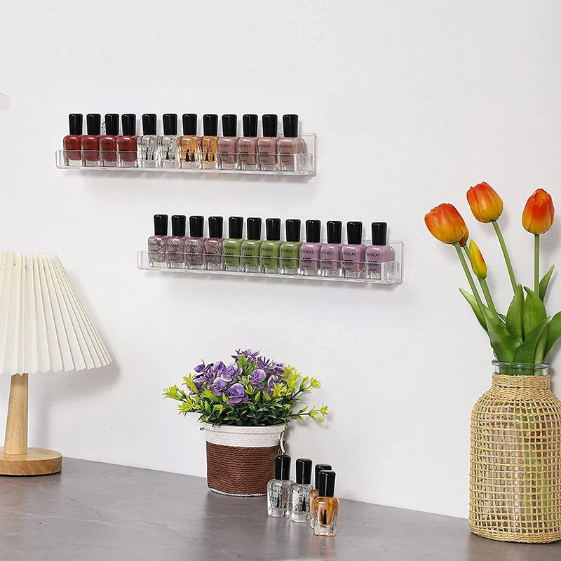 1/4 Layer Nail Polish Display Rack Transparent Acrylic Storage Holder Nail Art Tools Lipstick Organizer Wall-mounted Shelf