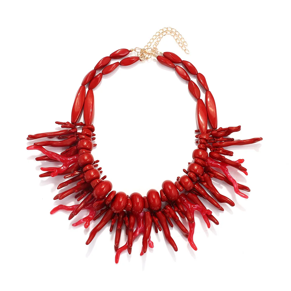 

ZAA Vintage Red Coral Choker Necklace for Women Boho Statement Collar Necklaces 2024 Trend Holiday Party Jewelry Gifts