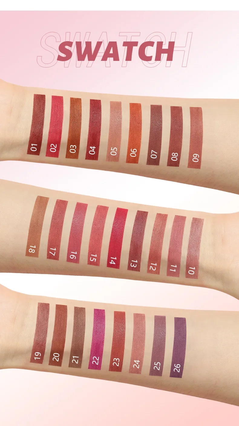 26 Kleuren Waterdichte Matte Lipgloss Nude Fluwelen Vloeibare Lippenstift Langdurige Niet-Plakkerige Cup Sexy Rode Lip Tint Make-Up Cosmetica